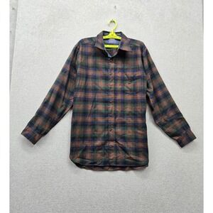 VINTAGE Pendleton Men Button Up Shirt L Green Plaid Flannel Wool Made USA READ
